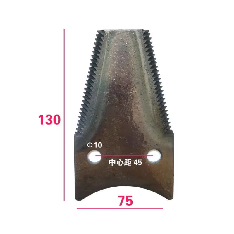 65 锰钢加厚耐磨刀片，尺寸 130×75×3 毫米，孔径 10 毫米，适用于收割机、粉碎机配件